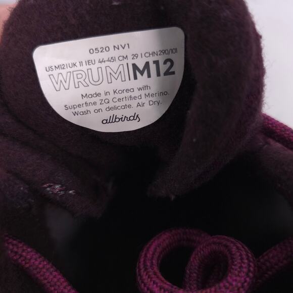 Allbirds Wool Runner Up Mizzie Athletic Running Shoe Mens Size 12 Burgundy - Picture 10 of 10